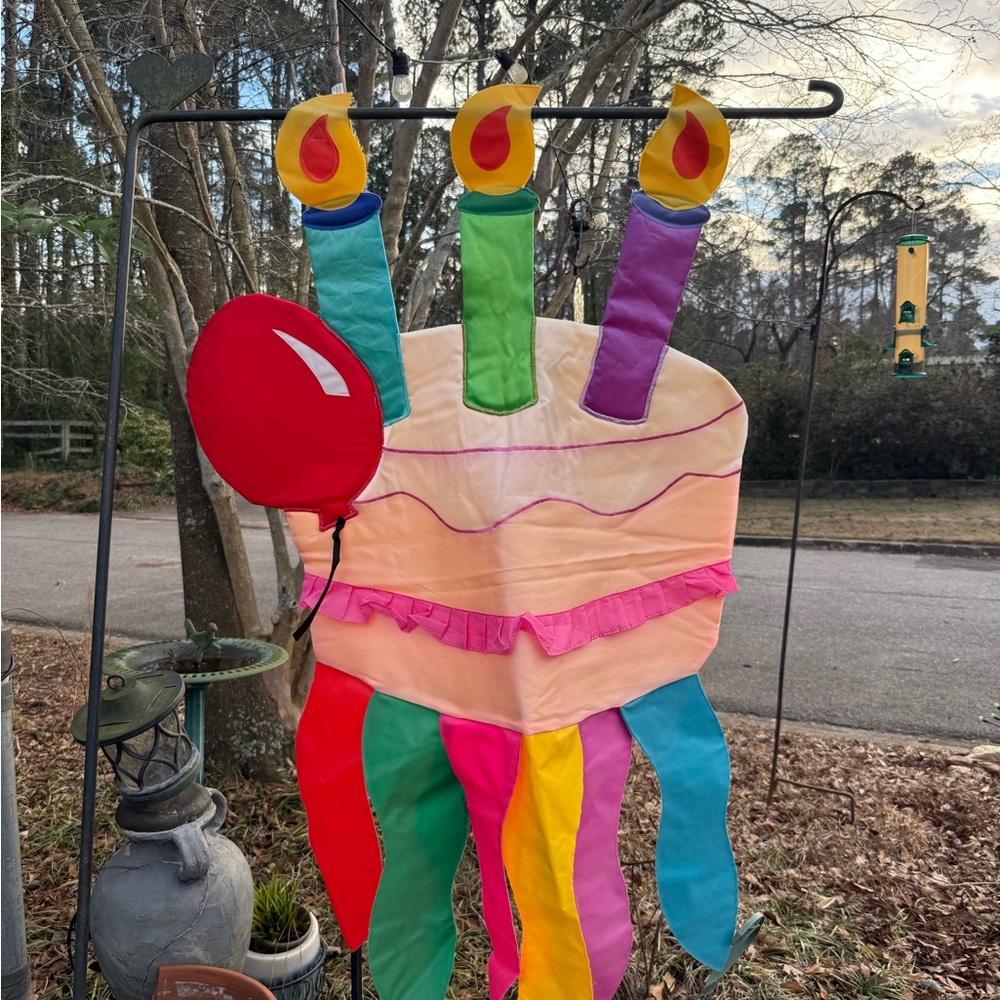 Colorful Birthday Cake Vintage Garden Flag
